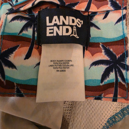 Land's End Men's Multicolor Wave Palm Tree Print Swim Shorts Size XXL Good Condition