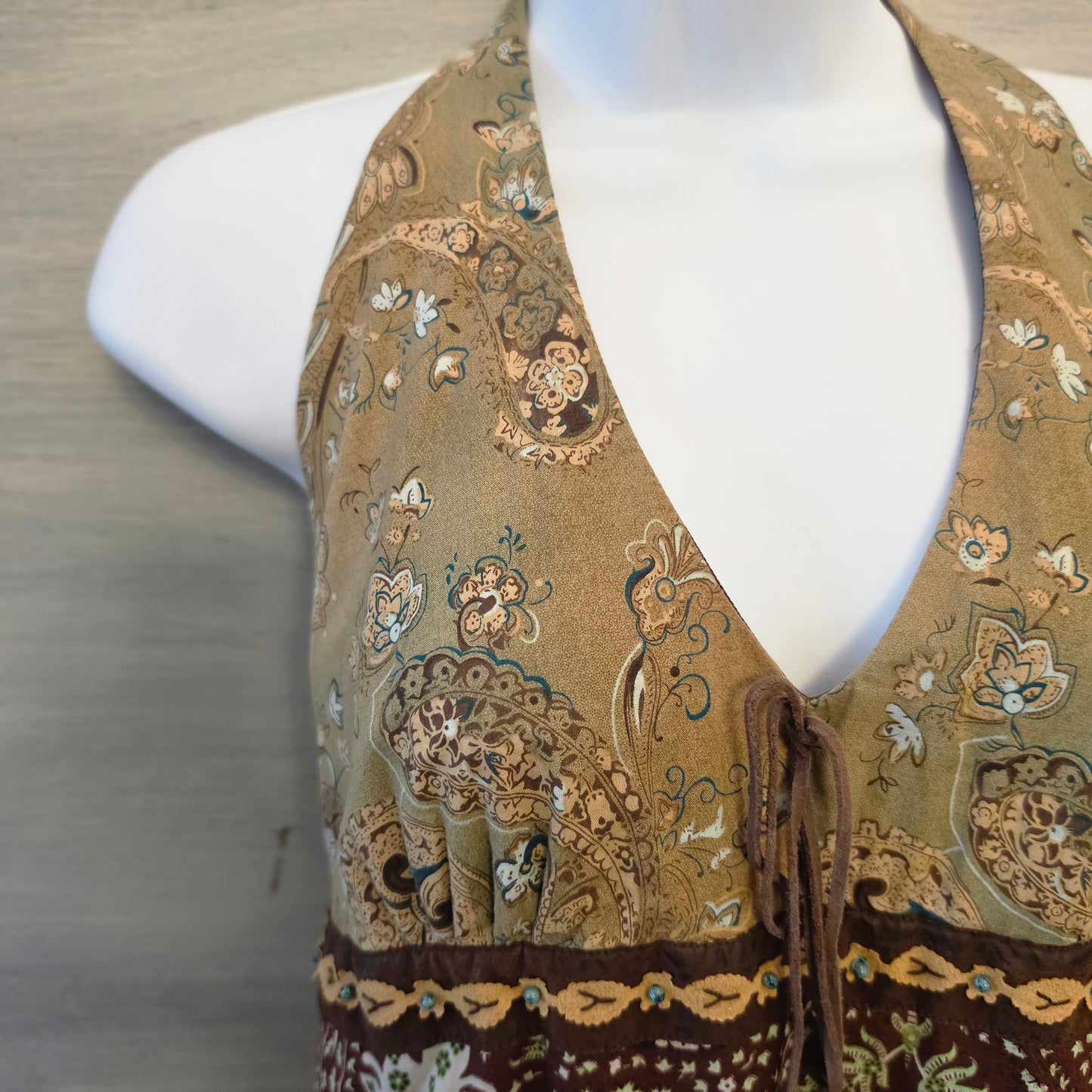 Xhilaration 100% Cotton Bohemian Paisley Print Halter Neck Mini Dress Size XL Good Condition