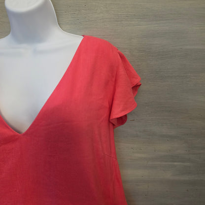Antonio Melani Fuchsia Pink Vneck Aline Tiered Hem Knee Length Dress Size XL Good Condition