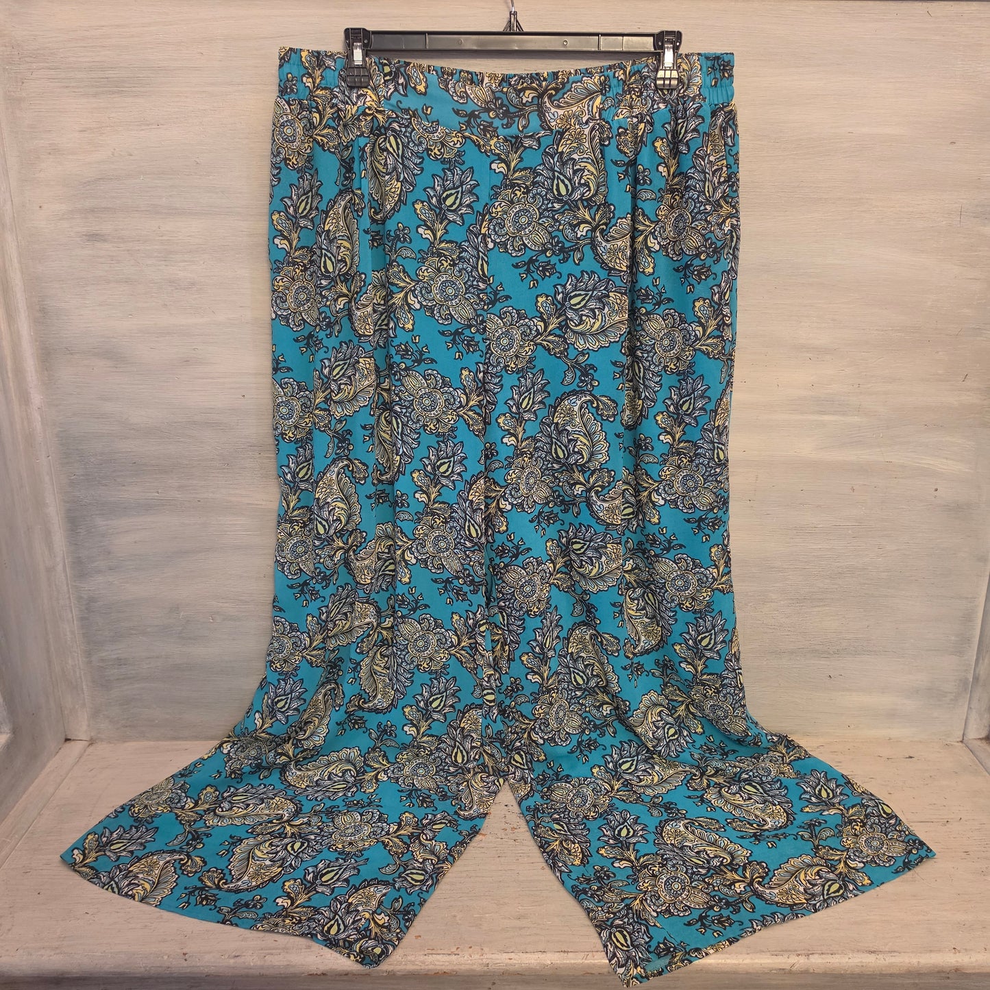 Est. 1946 Teal Blue Boho Paisley Print Wide Leg Palazzo Pants Size 22/24W Good Condition