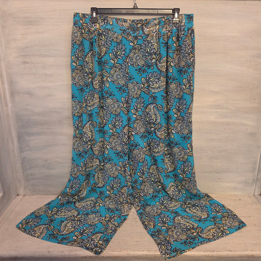Est. 1946 Teal Blue Boho Paisley Print Wide Leg Palazzo Pants Size 22/24W Good Condition