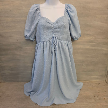 Pinup Fashion Pale Blue Swiss Dot Above Knee Baby Doll Dress Size Large Good Condition