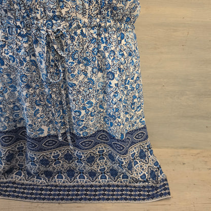 Gap Floral Print Split Collar Vneck Elastic Tie Waist Above Knee Dress Size XS Good Condition