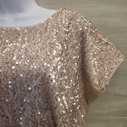 Jennifer Lopez Rose Gold Sequined Bat Wing Sleeve Blouse Size XL Good Condition