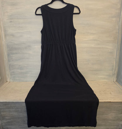 Sonoma Black Beaded Neckline Tank Style Sleeveless Maxi Dress Size Medium Good Condition