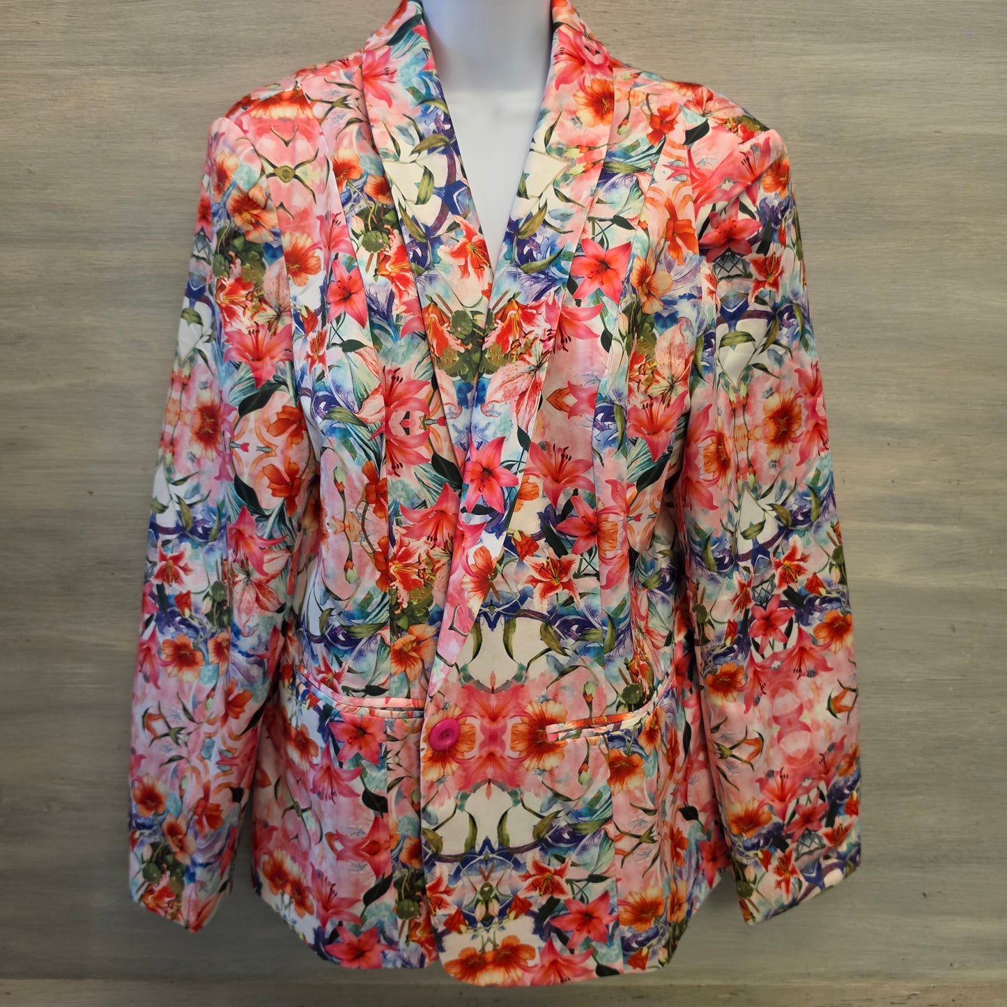 Ja Ja Multicolor Floral Print Satiny One Button Blazer Size 3XL Good Condition