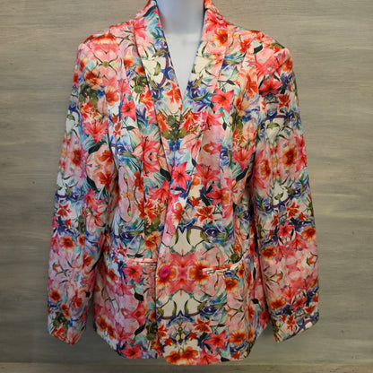 Ja Ja Multicolor Floral Print Satiny One Button Blazer Size 3XL Good Condition