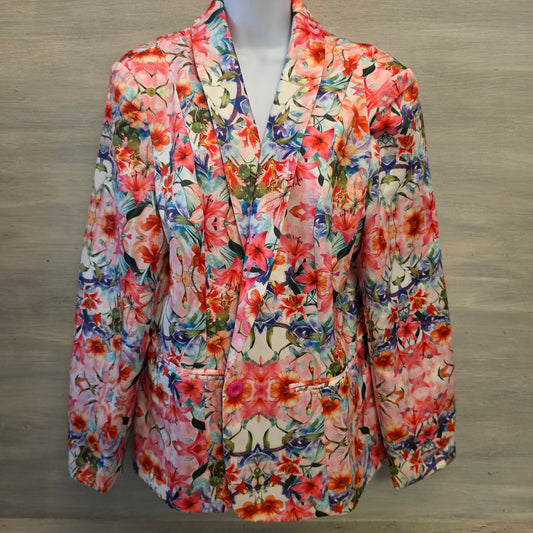 Ja Ja Multicolor Floral Print Satiny One Button Blazer Size 3XL Good Condition