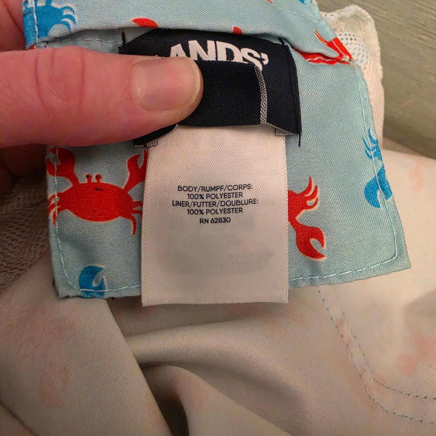 Land's End Men's Light Blue Multicolor Crab Print Swim Trunks Size XXL(44-46) Good Condition