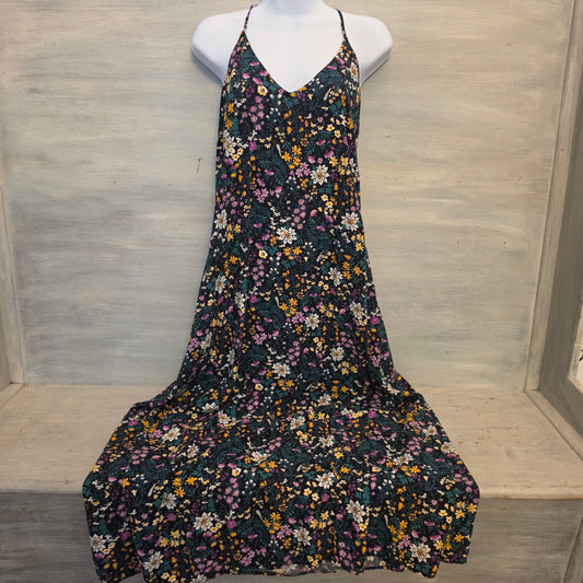 Old Navy Black Multicolor Floral Print Sleeveless Full Length Maxi Dress Size XL Good Condition