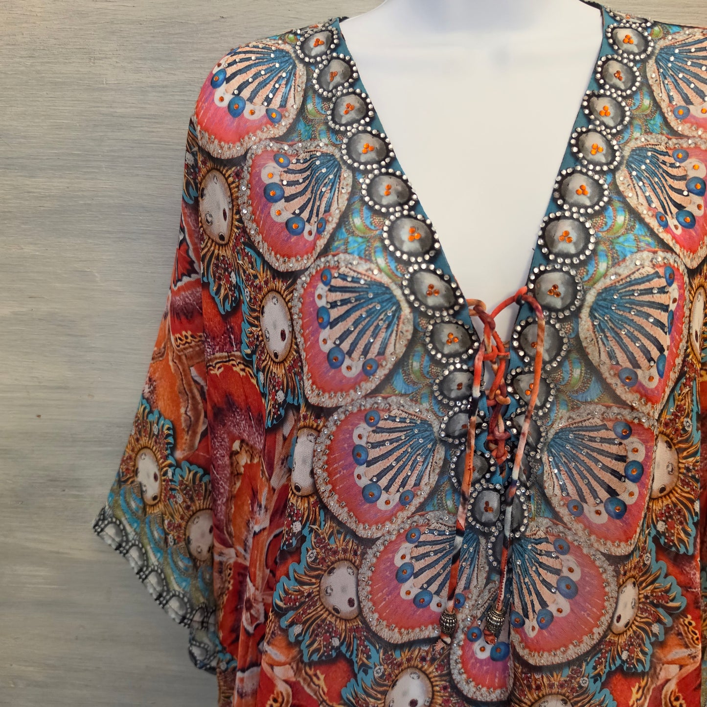Charlie Paige Flowy Colorful Boho Print Beach/Pool Kaftan Coverup One Size Good Condition