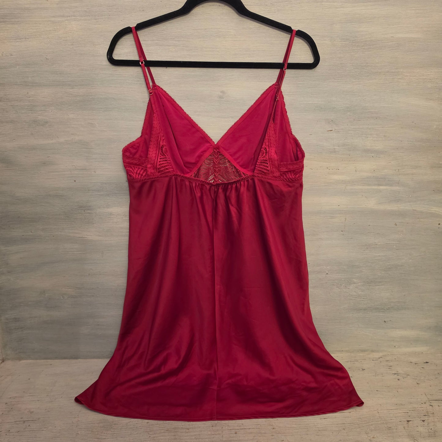 Soma Crimson Red Satiny Sheer Lace Bodice Aline Chemise Slip Nightgown Size Large Good Condition