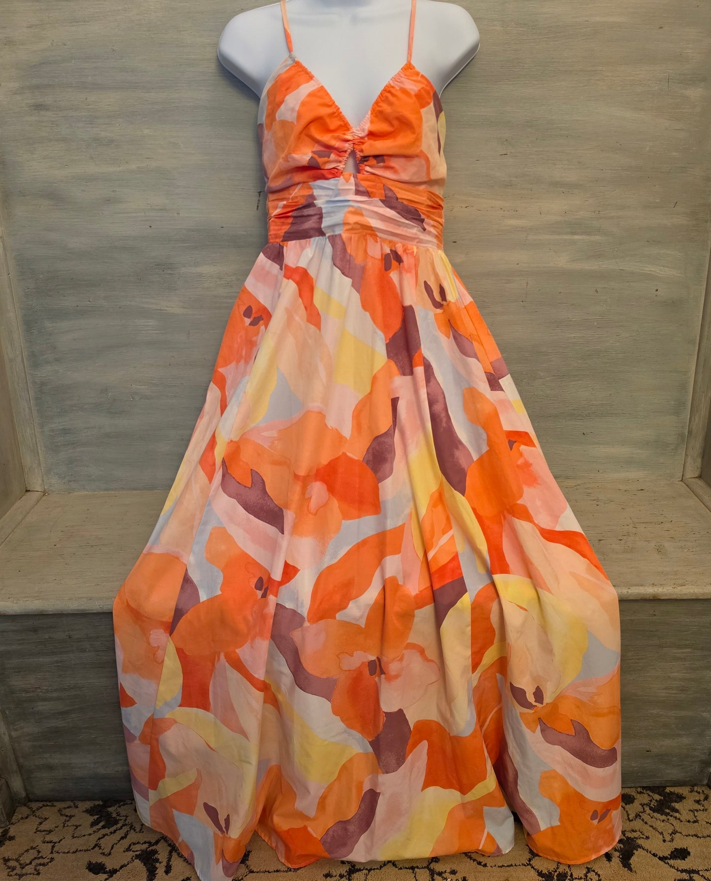 H&M Vibrant Abstract Watercolor Sleeveless Full Length Maxi Dress Size Medium Good Condition