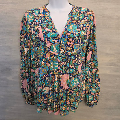 Loft Colorful Floral & Medallion Print High Low Hem Tunic Blouse Size Medium Good Condition