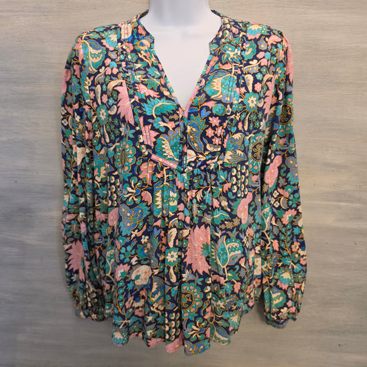 Loft Colorful Floral & Medallion Print High Low Hem Tunic Blouse Size Medium Good Condition