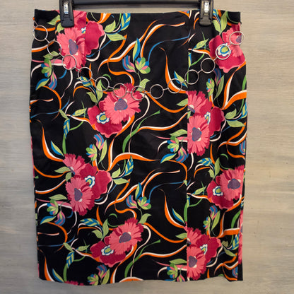 Metro Style Stretch 97% Cotton Colorful Floral Print Pencil Skirt Size 12 Good Condition
