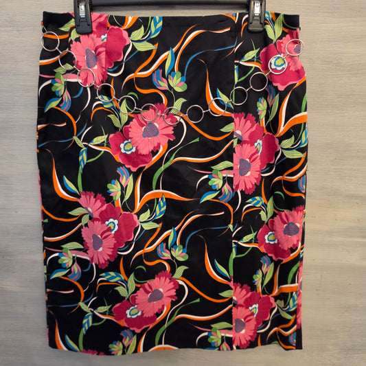 Metro Style Stretch 97% Cotton Colorful Floral Print Pencil Skirt Size 12 Good Condition