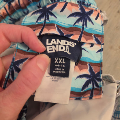 Land's End Men's Multicolor Wave Palm Tree Print Swim Shorts Size XXL Good Condition