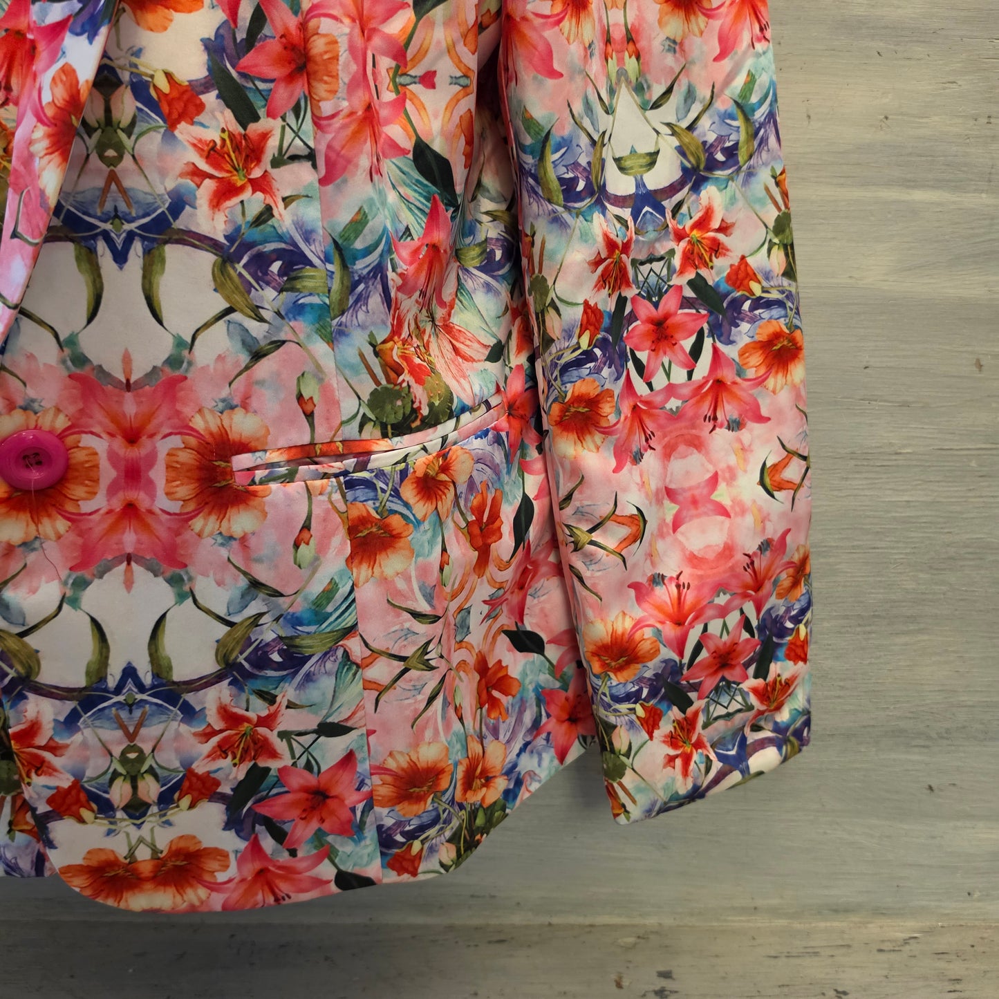 Ja Ja Multicolor Floral Print Satiny One Button Blazer Size 3XL Good Condition