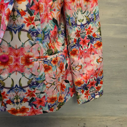 Ja Ja Multicolor Floral Print Satiny One Button Blazer Size 3XL Good Condition