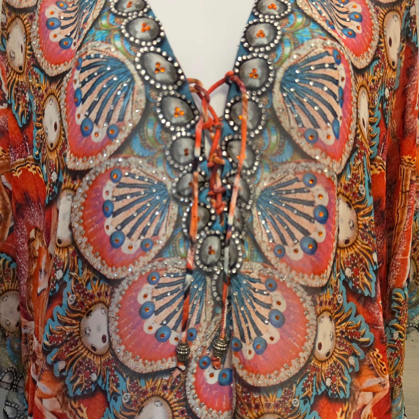 Charlie Paige Flowy Colorful Boho Print Beach/Pool Kaftan Coverup One Size Good Condition