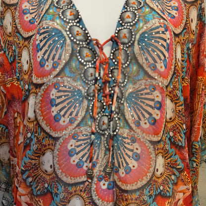 Charlie Paige Flowy Colorful Boho Print Beach/Pool Kaftan Coverup One Size Good Condition