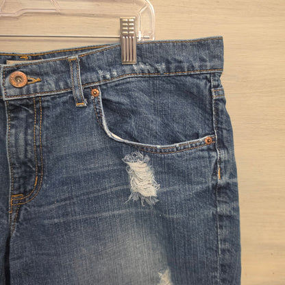 Gap 100% Cotton Distressed Blue Jean Boyfriend Denim Bermuda Shorts Size 14/32 Good Condition