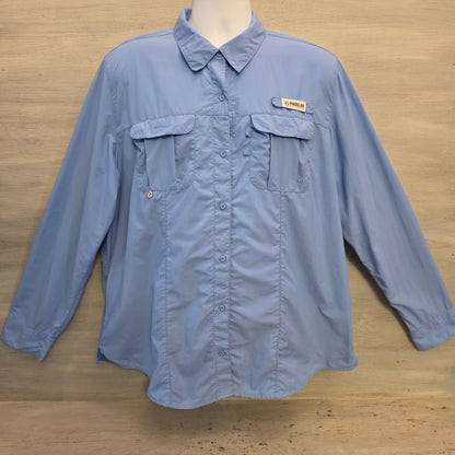 Magellan Outdoors Sky Blue Fish Gear Relaxed Fit Casual Button Down Shirt Size 2XL Good Condition