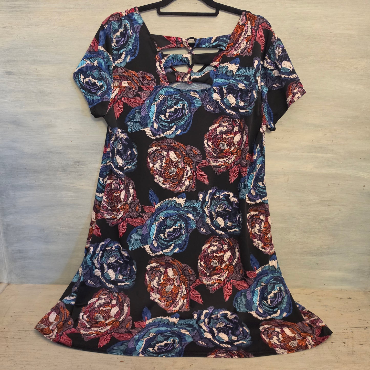New Directions Multicolor Abstract Rose Print Knee Length Dress Size XL Good Condition
