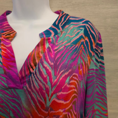 Dear Scarlett Multicolor Abstract Zebra Print Tunic Blouse Size Large Good Condition