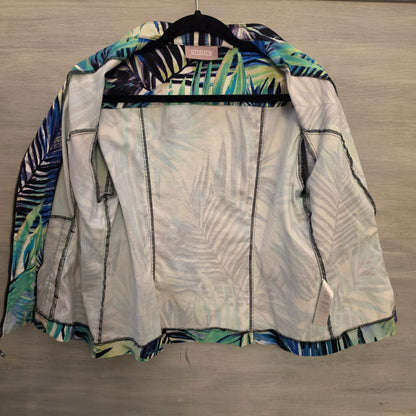 Chico's 98% Cotton Multi Color Abstract Palm Leaf Zip Up Jacket Size 2 Good Condition