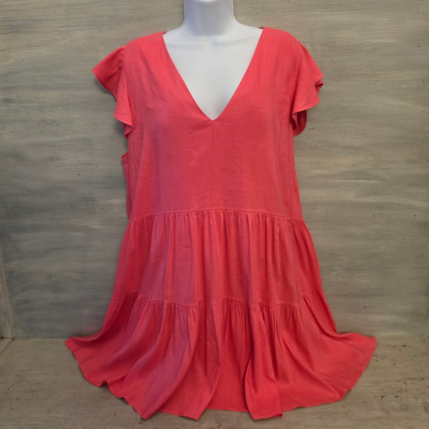 Antonio Melani Fuchsia Pink Vneck Aline Tiered Hem Knee Length Dress Size XL Good Condition