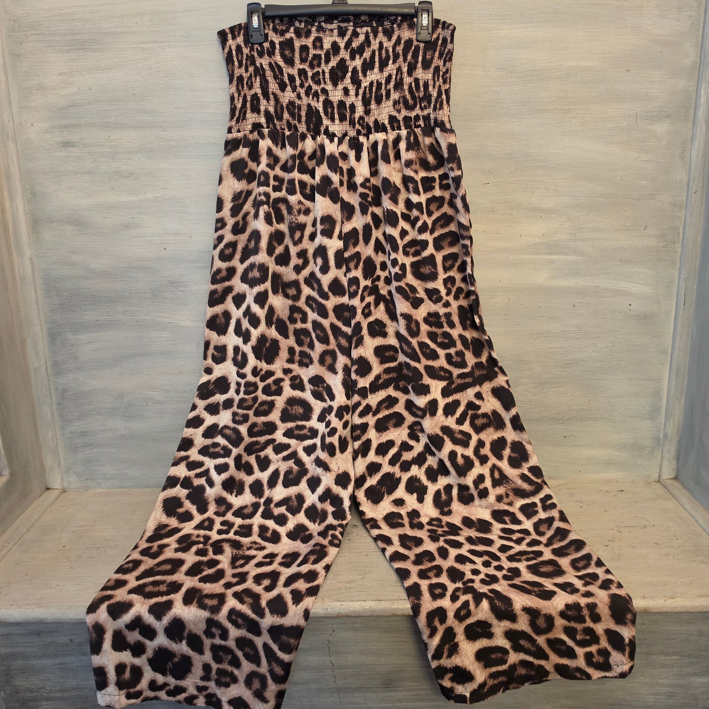 Shein Curve Strapless Leopard Print Wide Leg Jumpsuit Size 1X Good Condition