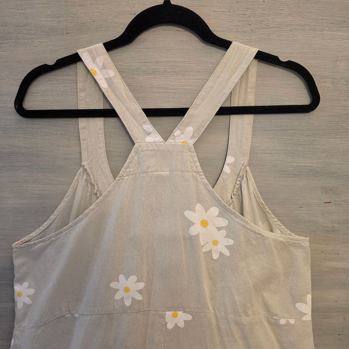 Beige Cotton & Linen Daisy Print Sleeveless Round Neck Jumpsuit Size 2XL Good Condition