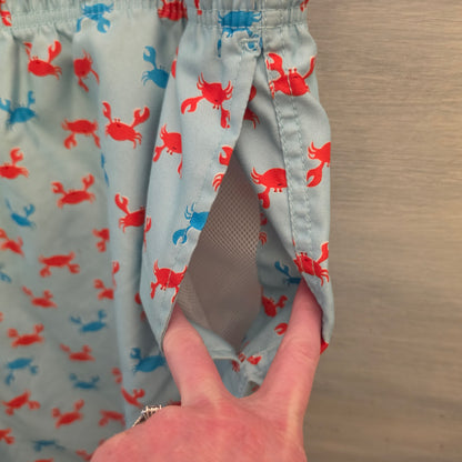 Land's End Men's Light Blue Multicolor Crab Print Swim Trunks Size XXL(44-46) Good Condition
