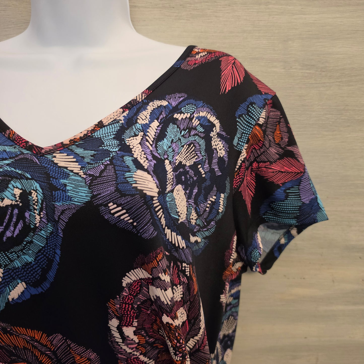 New Directions Multicolor Abstract Rose Print Knee Length Dress Size XL Good Condition