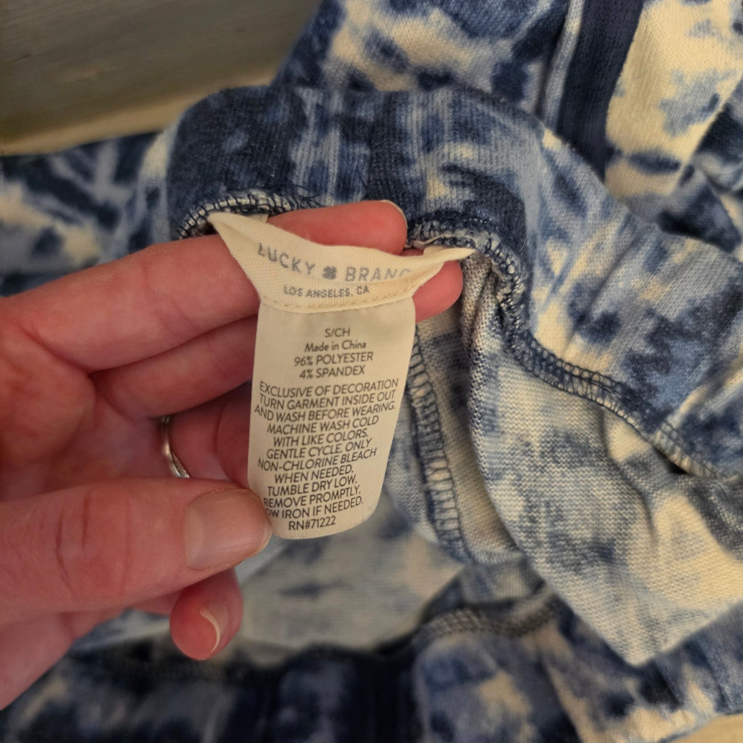 Lucky Brand Knit Blue White Tie Dye Shirt & Pants Pajama Lounge Set Size Small Good Condition