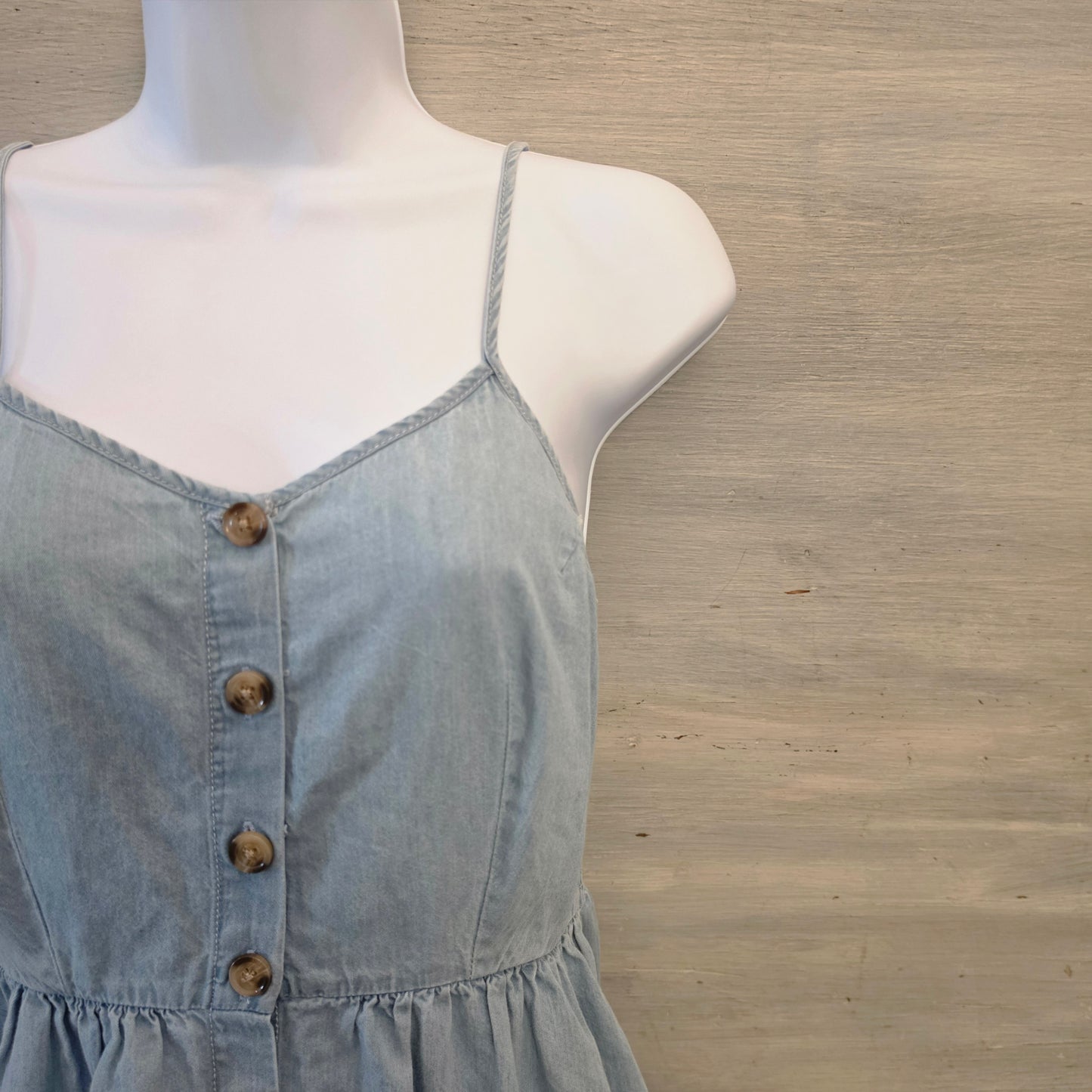 Japna 100% Cotton Light Wash Denim Sleeveless Aline Mini Dress Size Small Good Condition