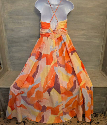 H&M Vibrant Abstract Watercolor Sleeveless Full Length Maxi Dress Size Medium Good Condition