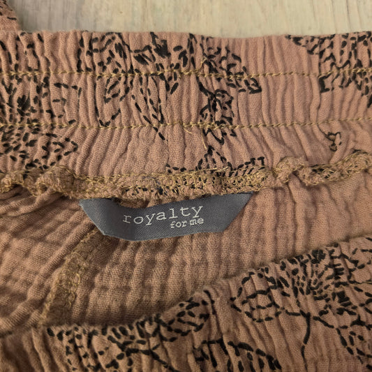 Royalty For Me 100% Cotton Brown Muslin Floral Print Shorts Size Medium Good Condition