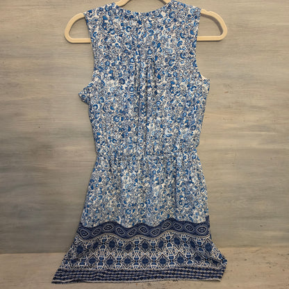 Gap Floral Print Split Collar Vneck Elastic Tie Waist Above Knee Dress Size XS Good Condition