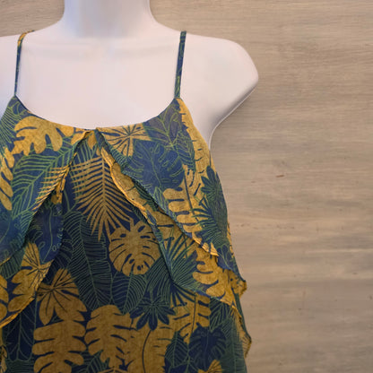 Umgee 60% Cotton Tropical Leaf Print Sleeveless Aline Mini Dress Size Large Good Condition