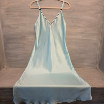 Jones New York Robins Egg Blue Satiny Vneck Midi Slip Dress Size Medium Good Condition