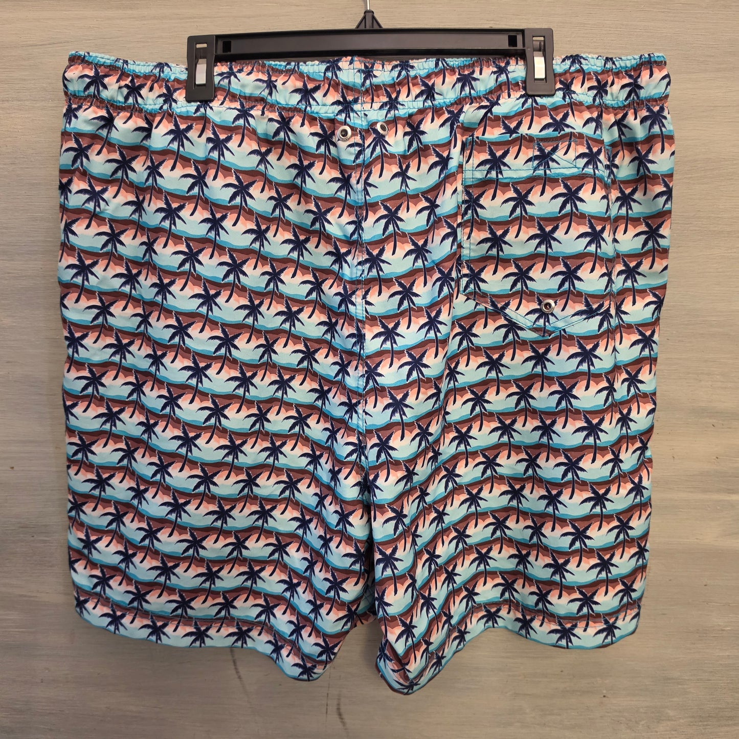 Land's End Men's Multicolor Wave Palm Tree Print Swim Shorts Size XXL Good Condition