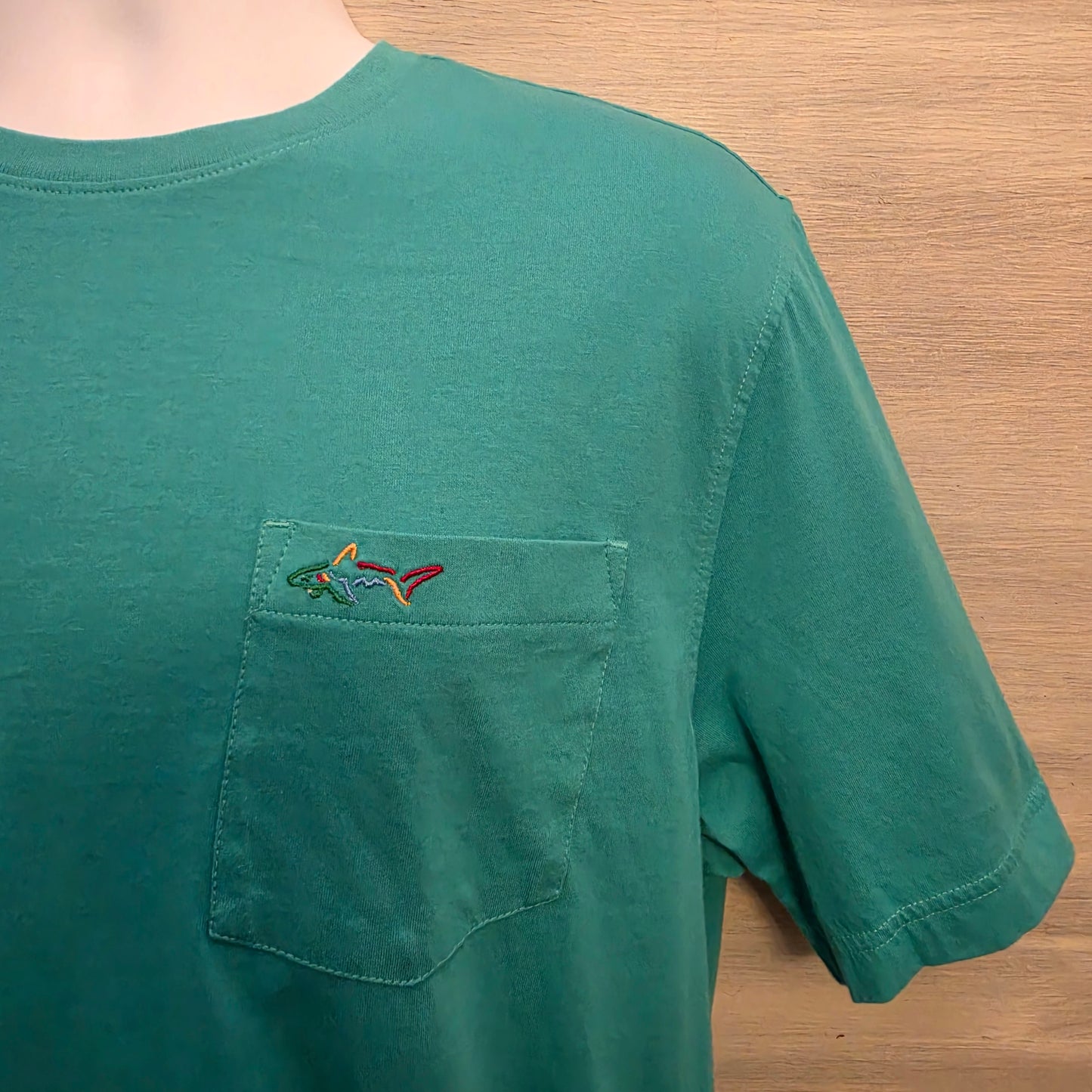 Greg Norman 100% Cotton Teal Crew Neck Tshirt Size Large Good Condition