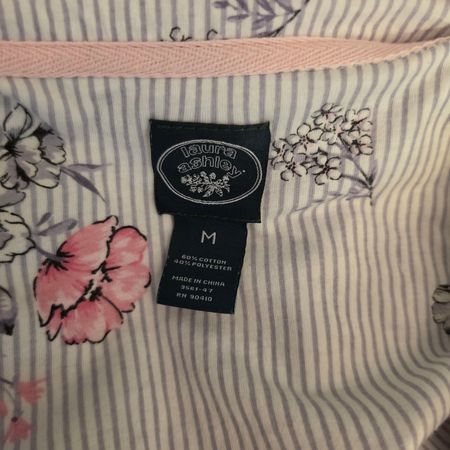 Vintage Laura Ashley 60% Cotton Floral Striped Pajama Sleepwear Set Size Medium Good Condition