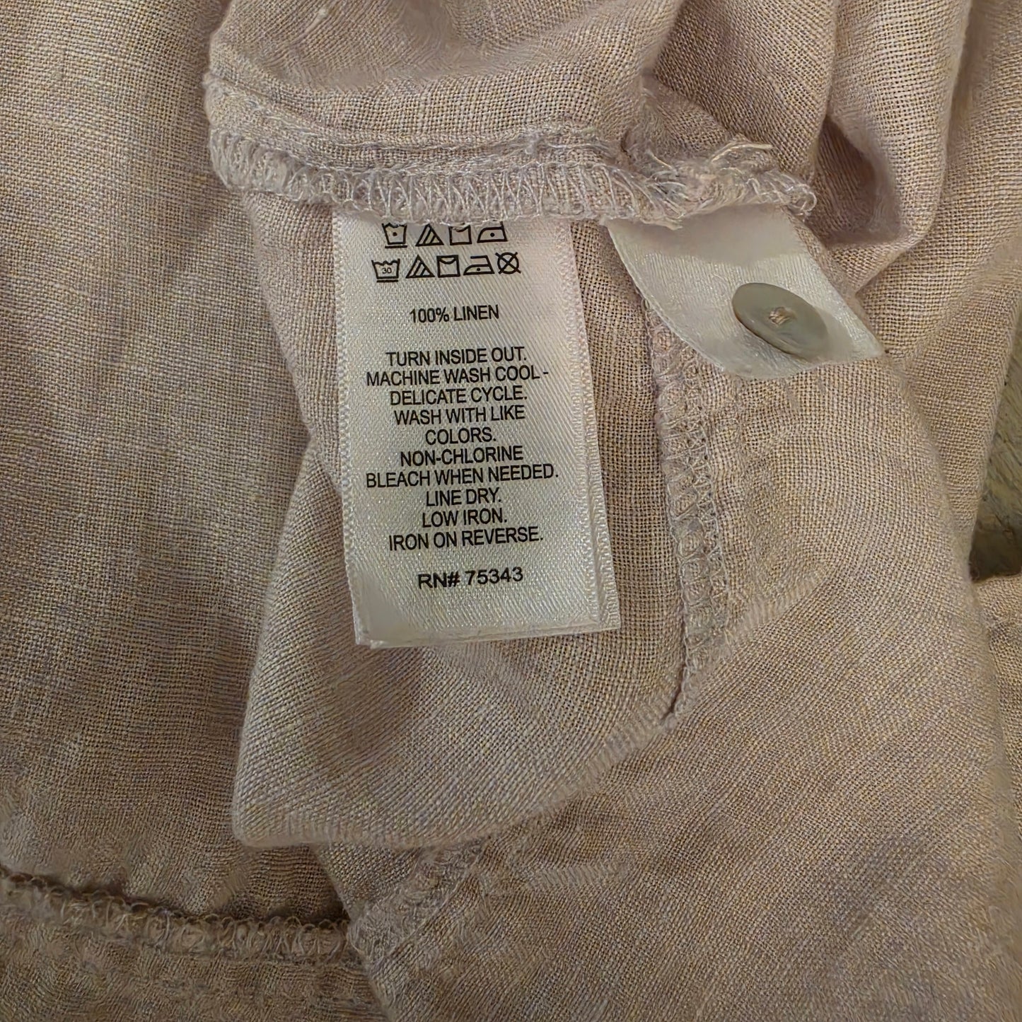 Tahari 100% Linen Beige Sleeveless Button Down Mini Shirt Dress Size Large Good Condition