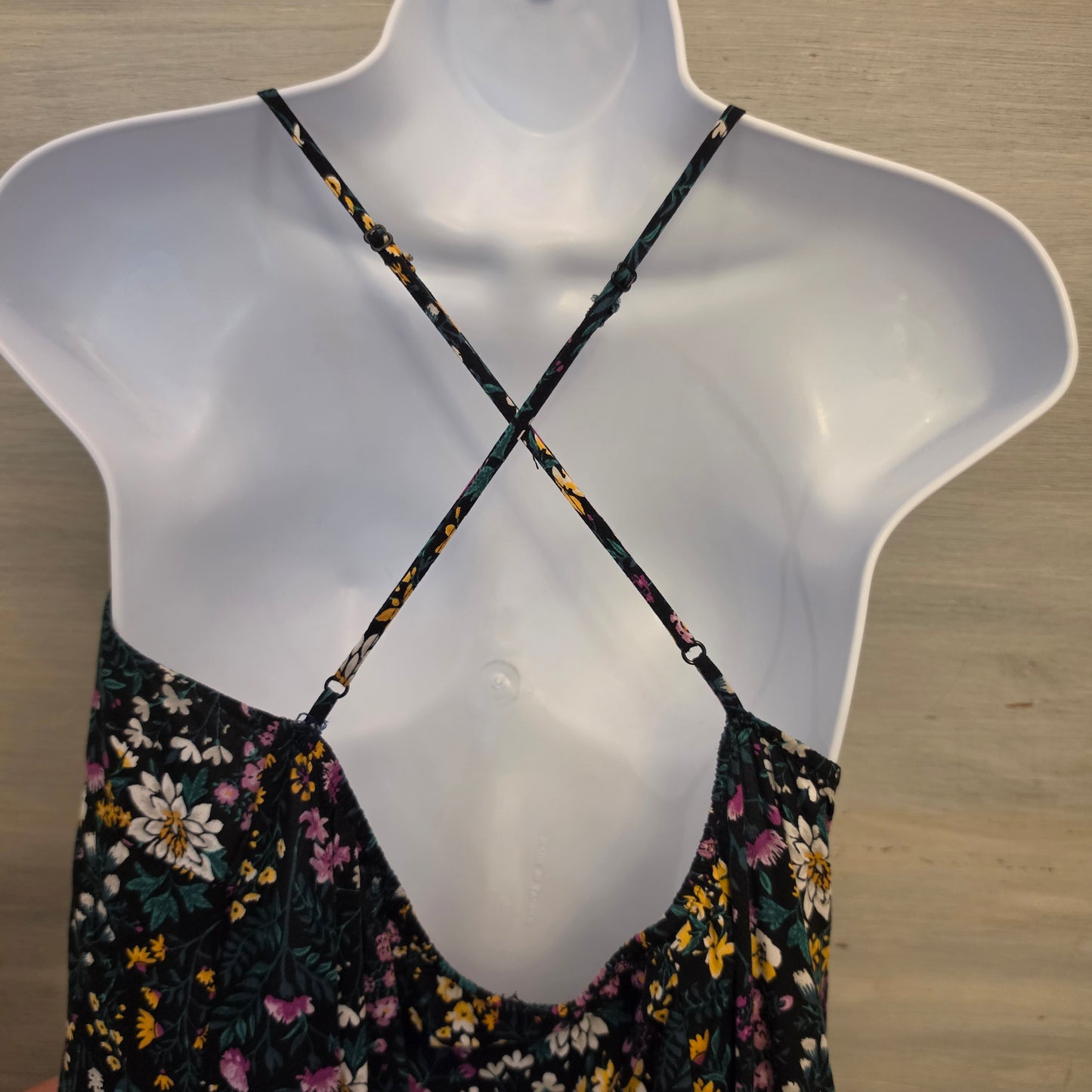 Old Navy Black Multicolor Floral Print Sleeveless Full Length Maxi Dress Size XL Good Condition