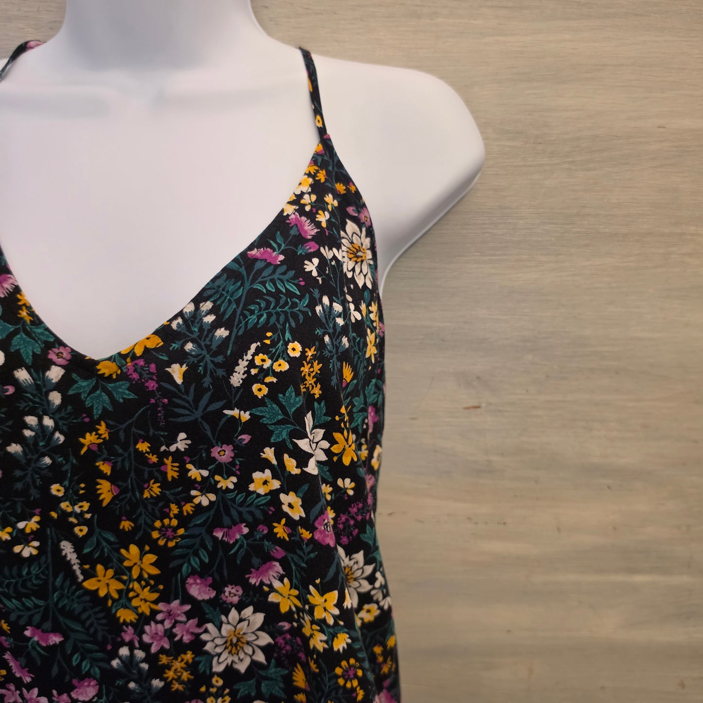 Old Navy Black Multicolor Floral Print Sleeveless Full Length Maxi Dress Size XL Good Condition