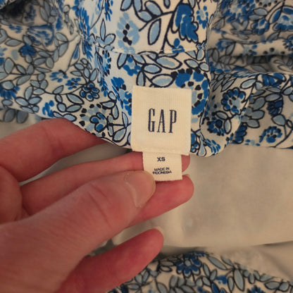 Gap Floral Print Split Collar Vneck Elastic Tie Waist Above Knee Dress Size XS Good Condition